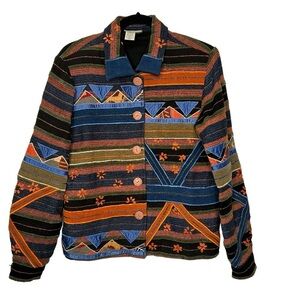 Coldwater Creek Blue/Rust/Black Striped Button Up Collared Jacket Sz M